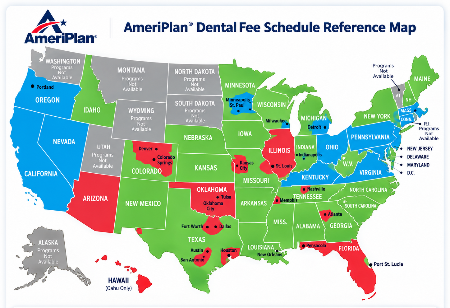Ameriplan Dental Fee Schedule Reference Map